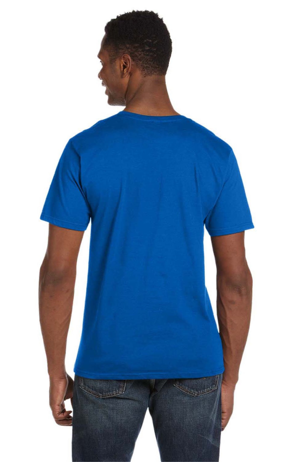 Gildan 64V00 Mens Softstyle Short Sleeve V-Neck T-Shirt Royal Blue Model Back