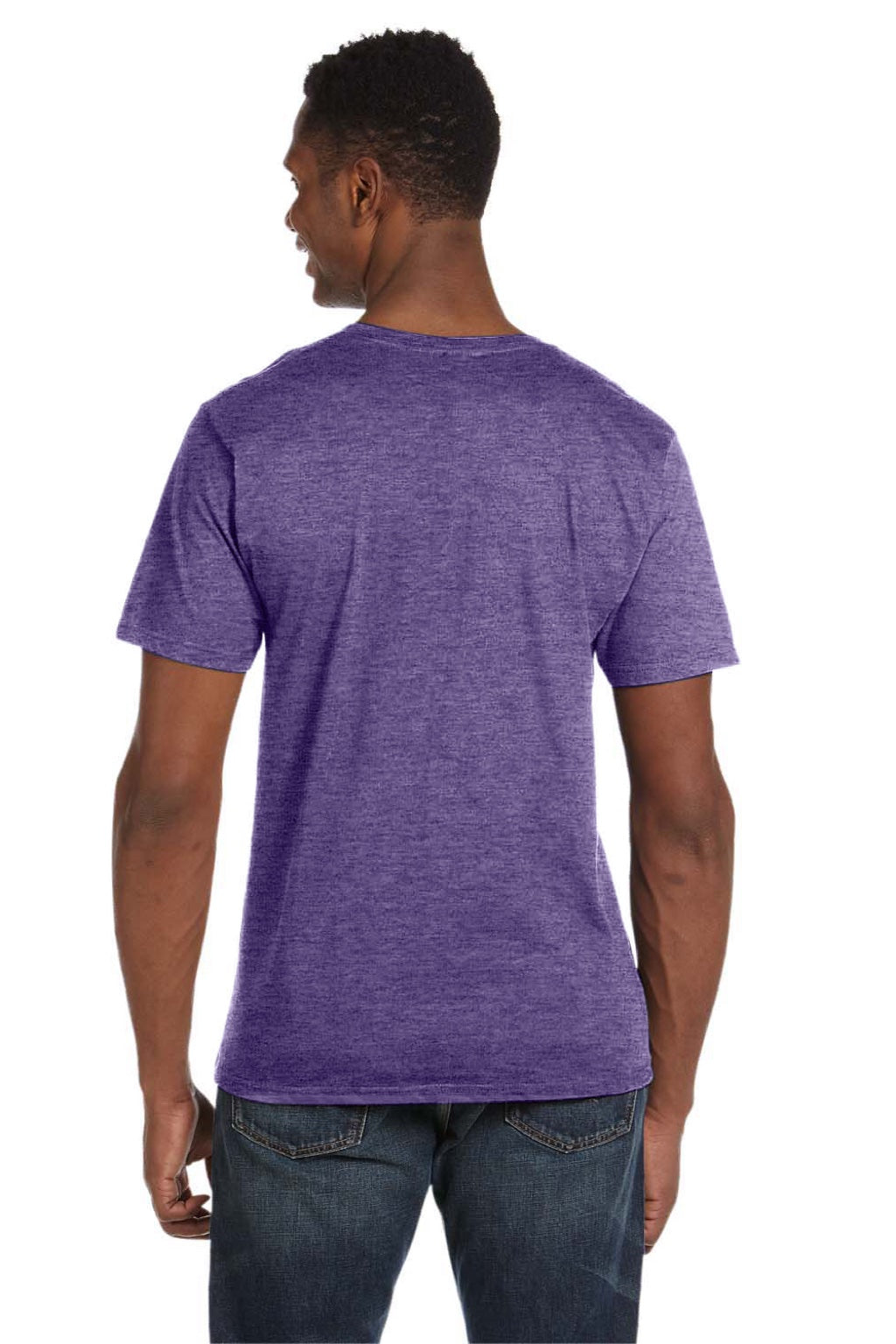 Gildan 64V00 Mens Softstyle Short Sleeve V-Neck T-Shirt Heather Purple Model Back