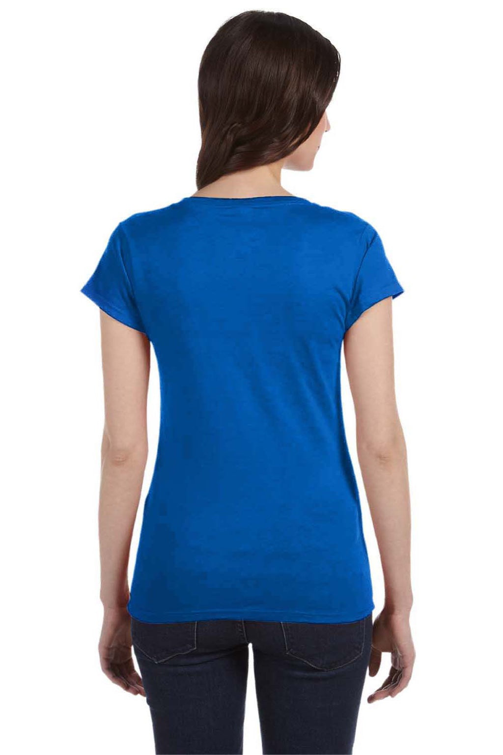 Gildan 64V00L Womens Softstyle Short Sleeve V-Neck T-Shirt Royal Blue Model Back