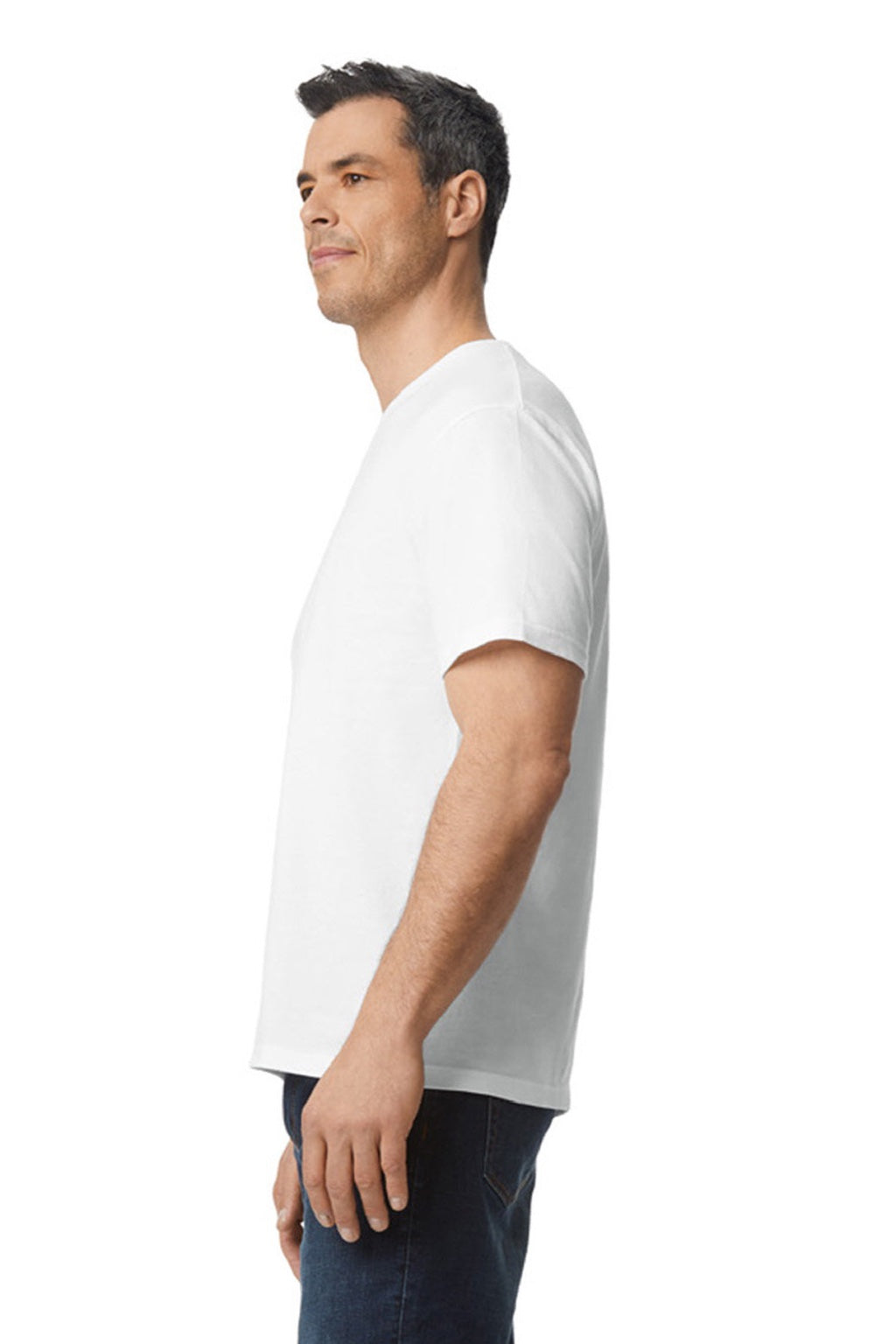 Gildan 65000 Mens Softstyle Short Sleeve Crewneck T-Shirt White Model Side