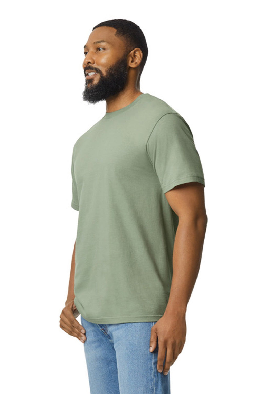 Gildan 65000 Mens Softstyle Short Sleeve Crewneck T-Shirt Sage Green Model Side