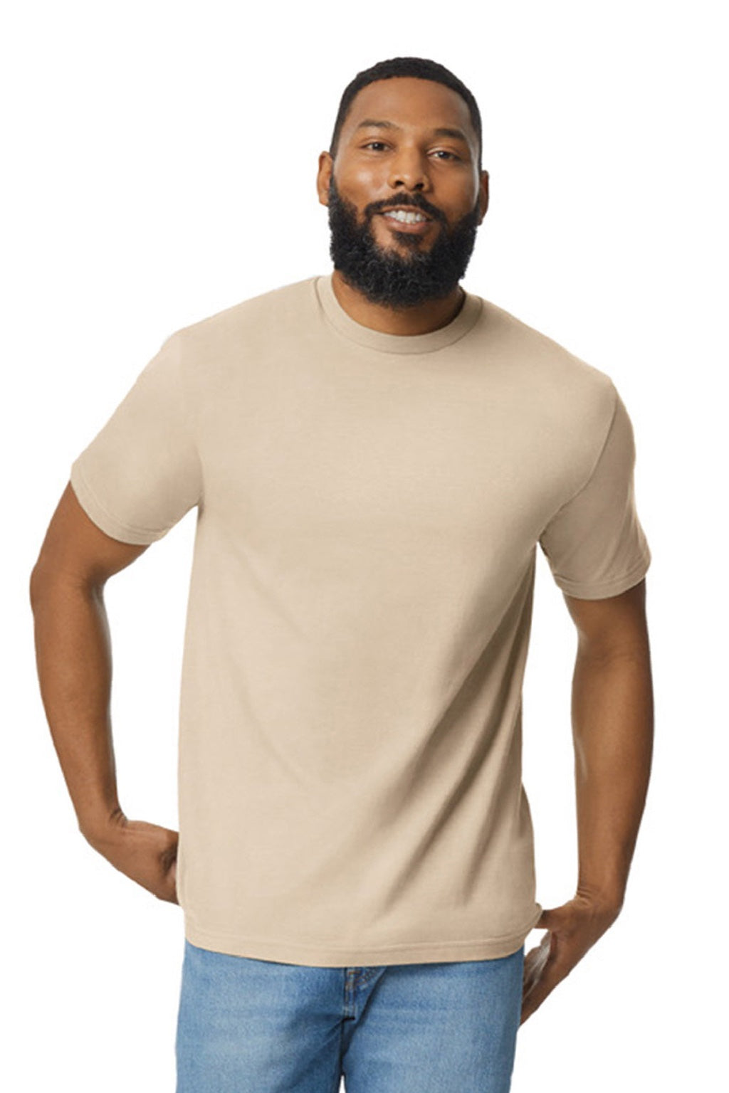 Gildan 65000 Mens Softstyle Short Sleeve Crewneck T-Shirt Sand Model Front