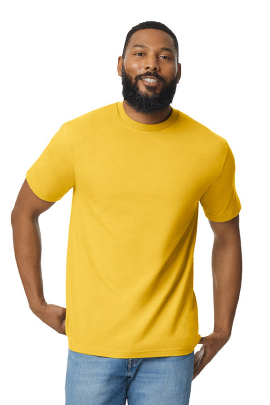 Gildan 65000 Mens Softstyle Short Sleeve Crewneck T-Shirt Daisy Yellow Model Front