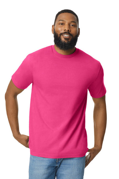 Gildan 65000 Mens Softstyle Short Sleeve Crewneck T-Shirt Heliconia Pink Model Front