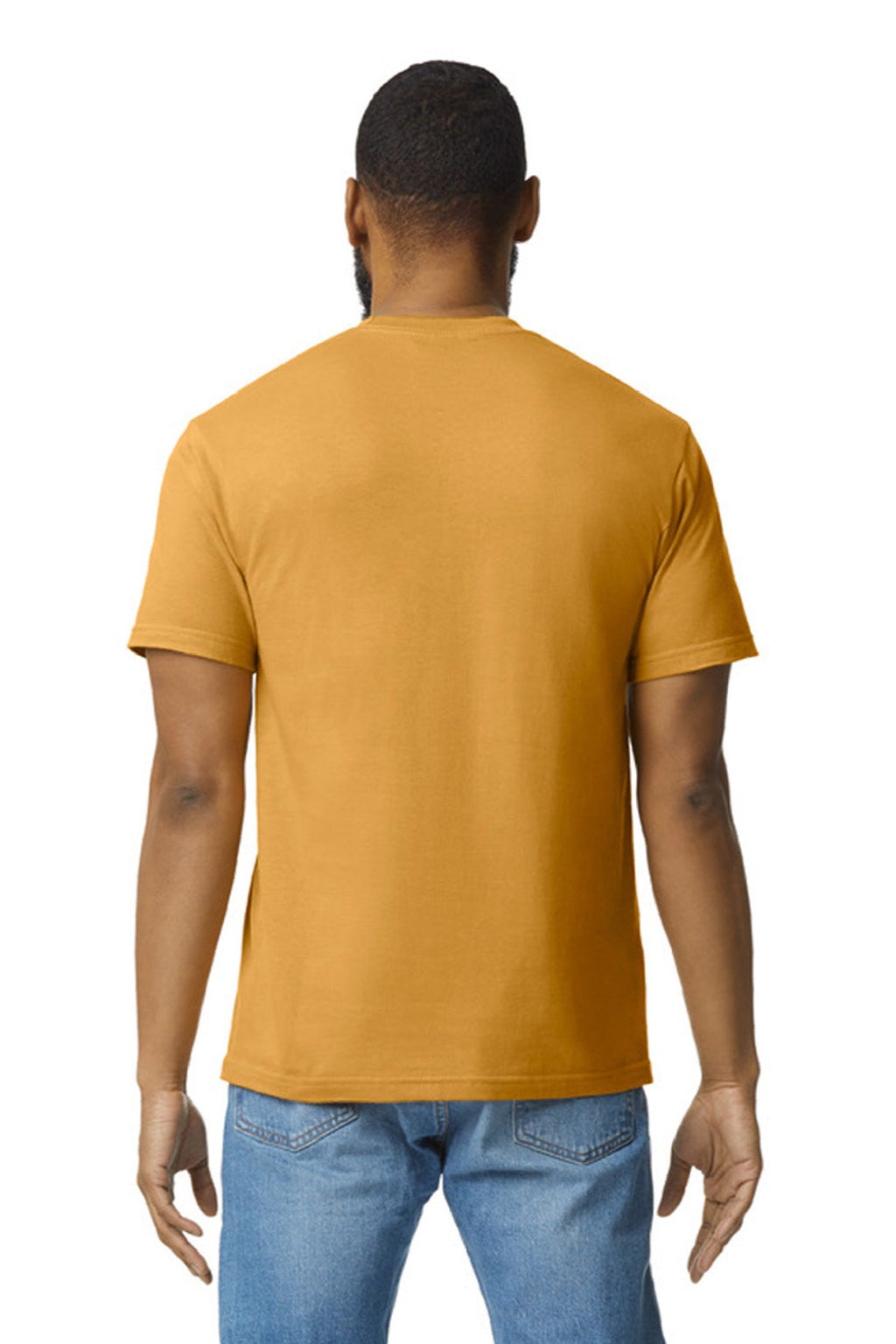 Gildan 65000 Mens Softstyle Short Sleeve Crewneck T-Shirt Mustard Yellow Model Back