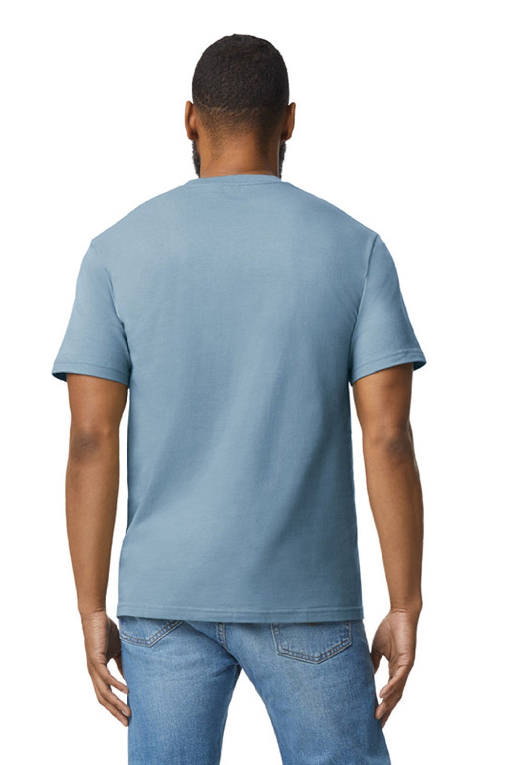 Gildan 65000 Mens Softstyle Short Sleeve Crewneck T-Shirt Stone Blue Model Back
