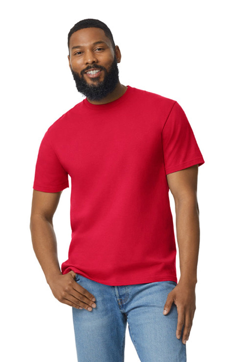 Gildan 65000 Mens Softstyle Short Sleeve Crewneck T-Shirt Red Model Front