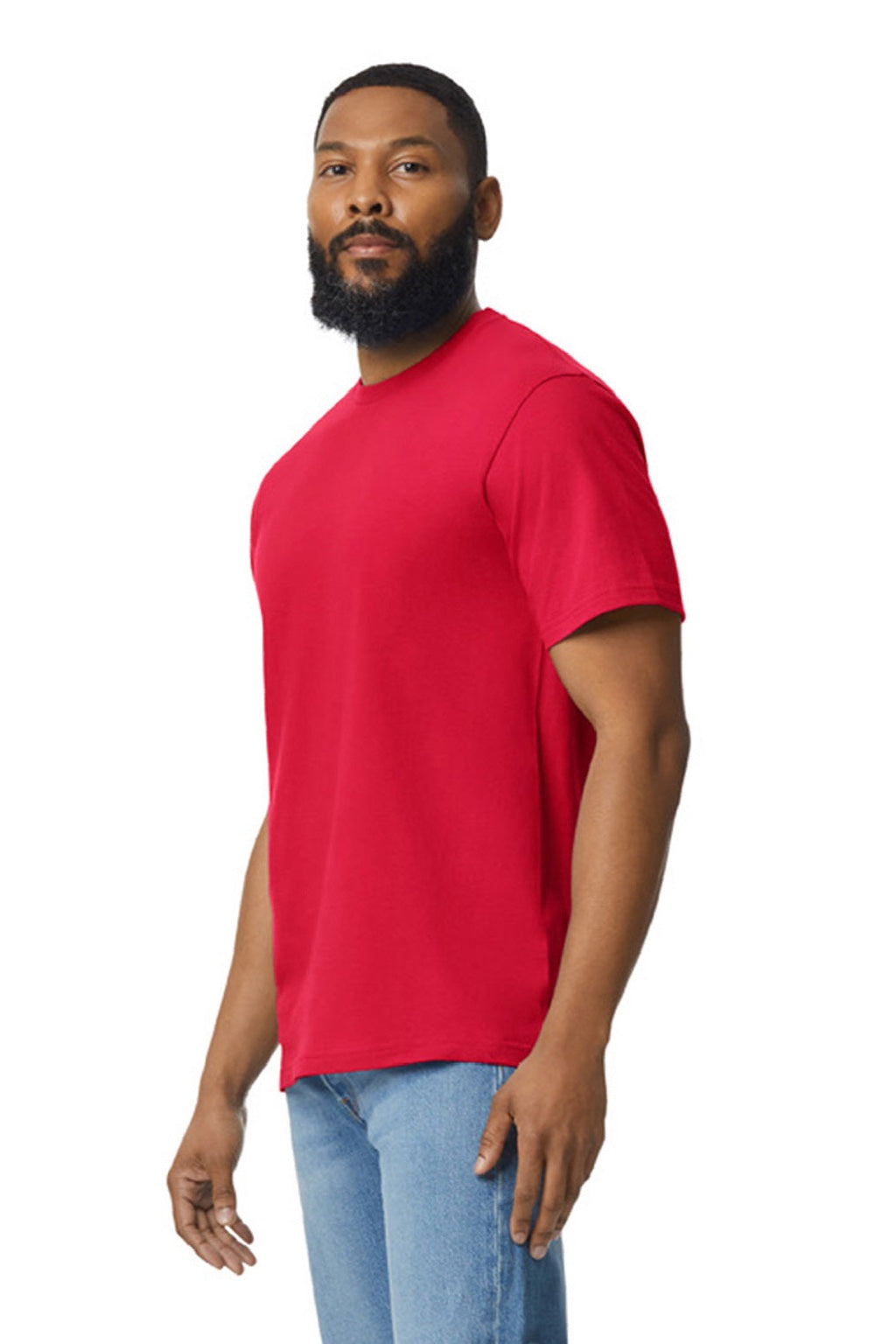 Gildan 65000 Mens Softstyle Short Sleeve Crewneck T-Shirt Red Model Side