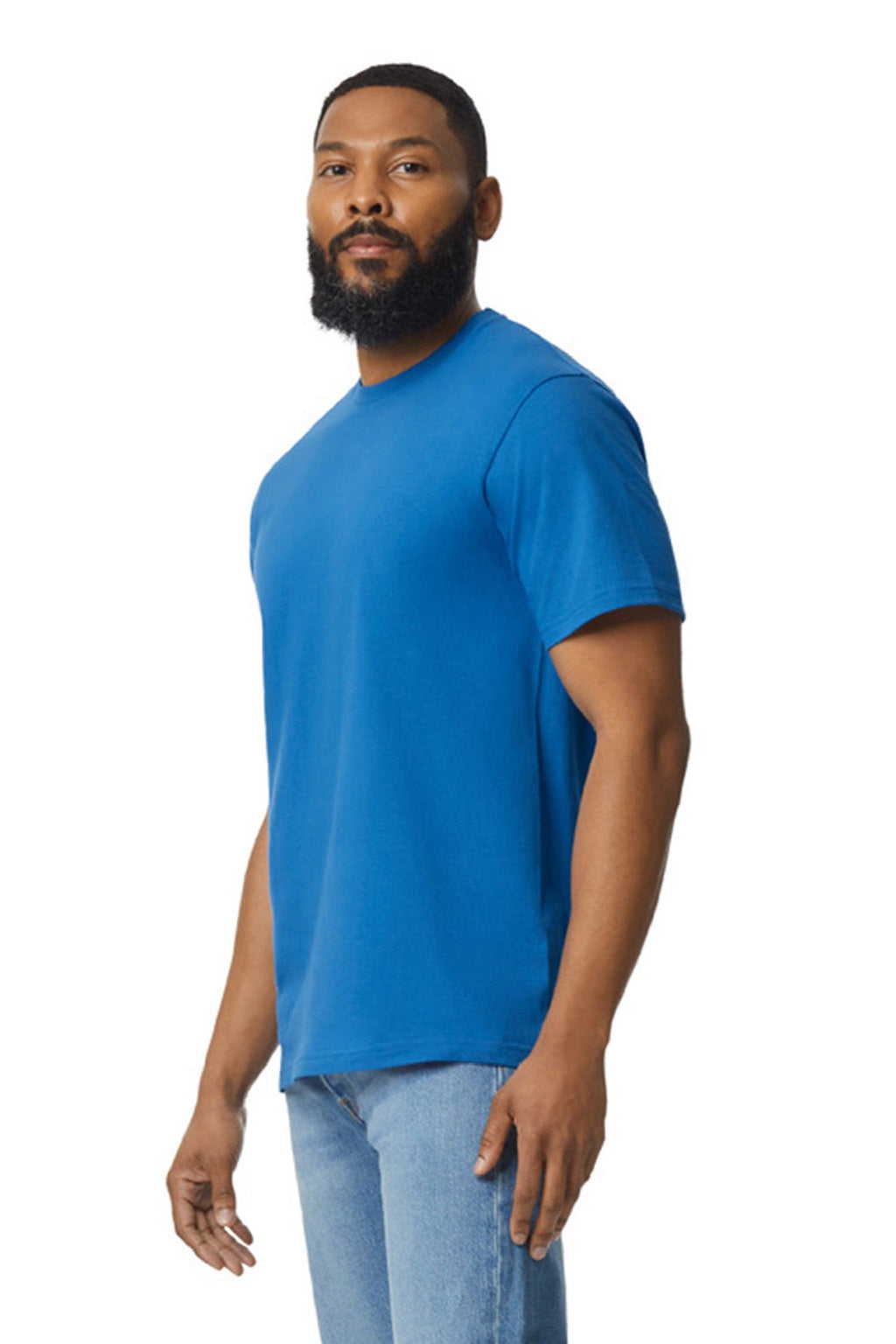Gildan 65000 Mens Softstyle Short Sleeve Crewneck T-Shirt Royal Blue Model Side