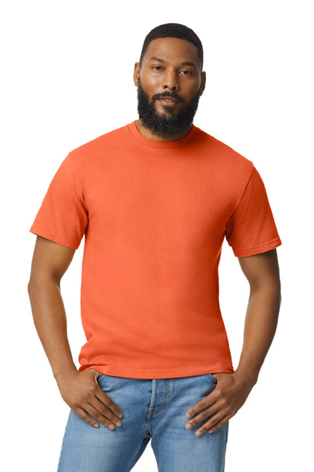 Gildan 65000 Mens Softstyle Short Sleeve Crewneck T-Shirt Orange Model Front