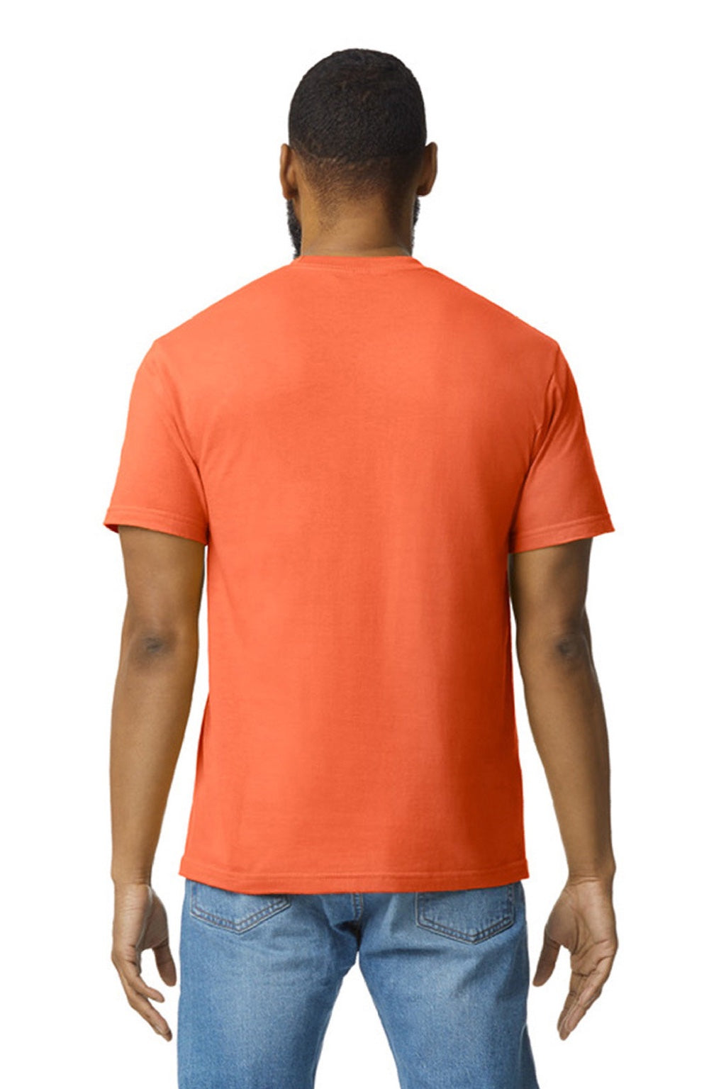 Gildan 65000 Mens Softstyle Short Sleeve Crewneck T-Shirt Orange Model Back