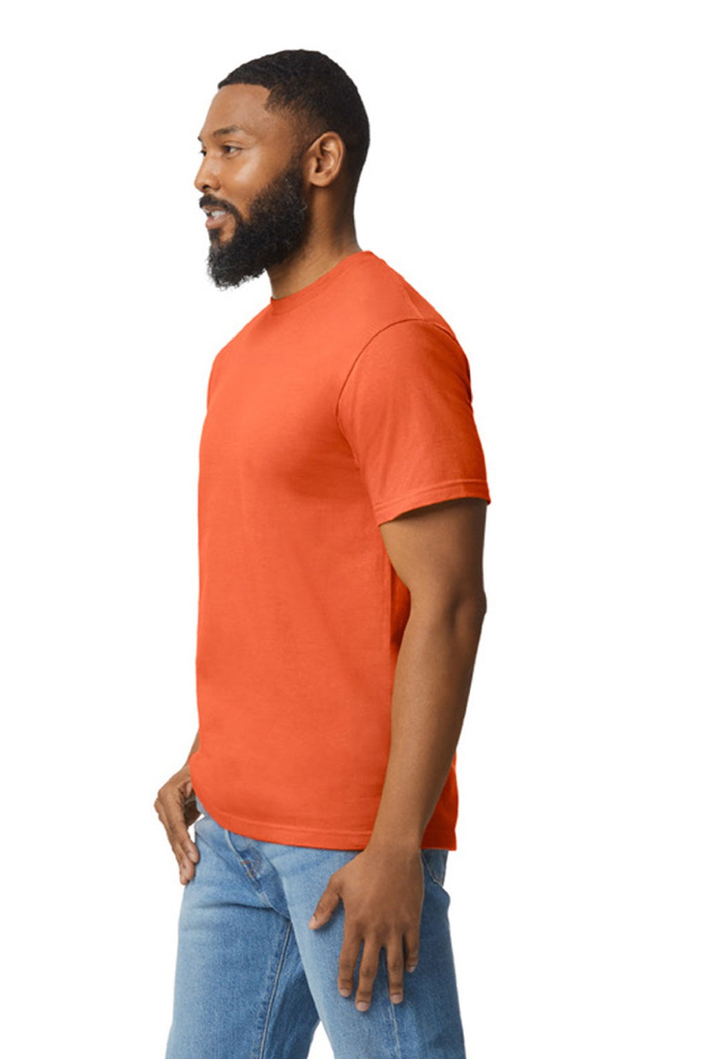 Gildan 65000 Mens Softstyle Short Sleeve Crewneck T-Shirt Orange Model Side