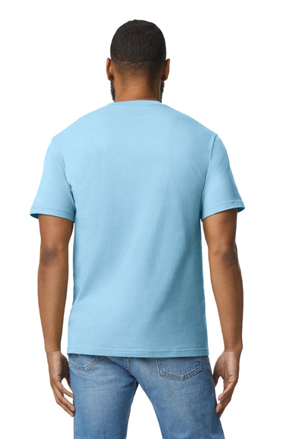 Gildan 65000 Mens Softstyle Short Sleeve Crewneck T-Shirt Light Blue Model Back
