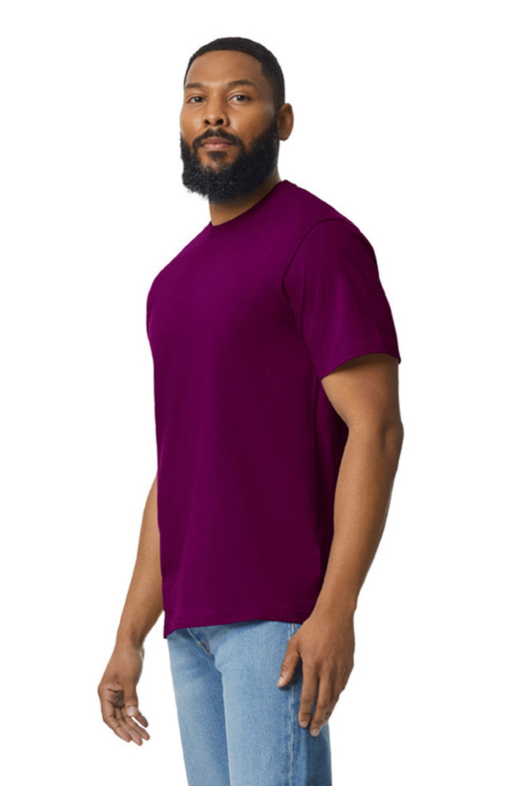 Gildan 65000 Mens Softstyle Short Sleeve Crewneck T-Shirt Maroon Model Side