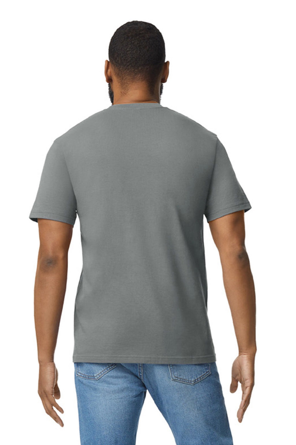 Gildan 65000 Mens Softstyle Short Sleeve Crewneck T-Shirt Charcoal Grey Model Back