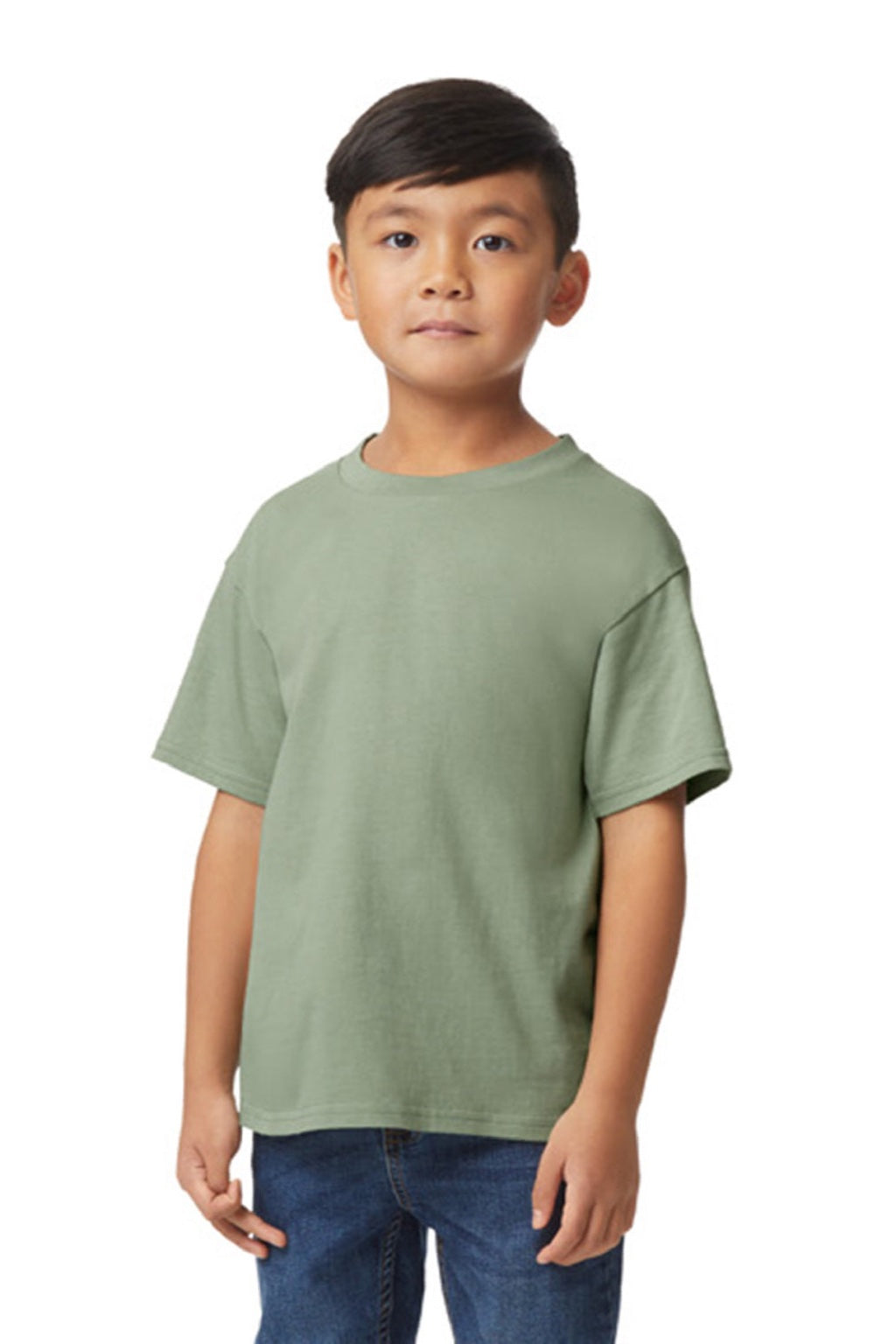 Gildan 65000B Youth Softstyle Short Sleeve Crewneck T-Shirt Sage Green Model Front
