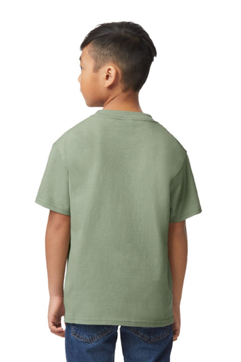 Gildan 65000B Youth Softstyle Short Sleeve Crewneck T-Shirt Sage Green Model Back