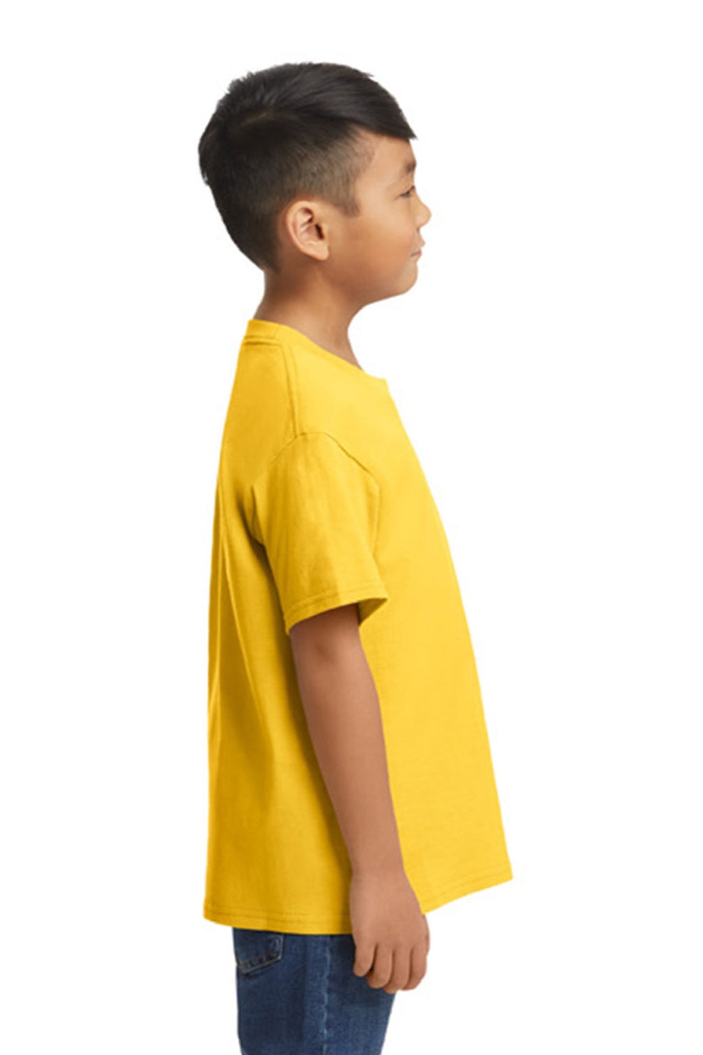 Gildan 65000B Youth Softstyle Short Sleeve Crewneck T-Shirt Daisy Yellow Model Side