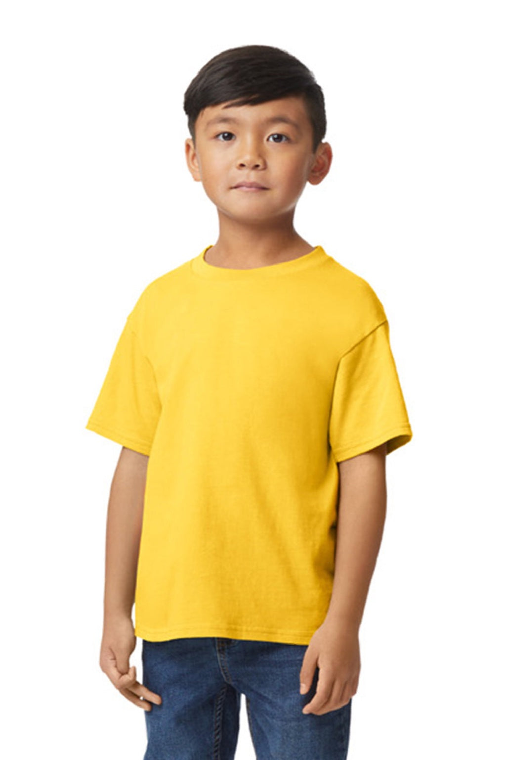 Gildan 65000B Youth Softstyle Short Sleeve Crewneck T-Shirt Daisy Yellow Model Front