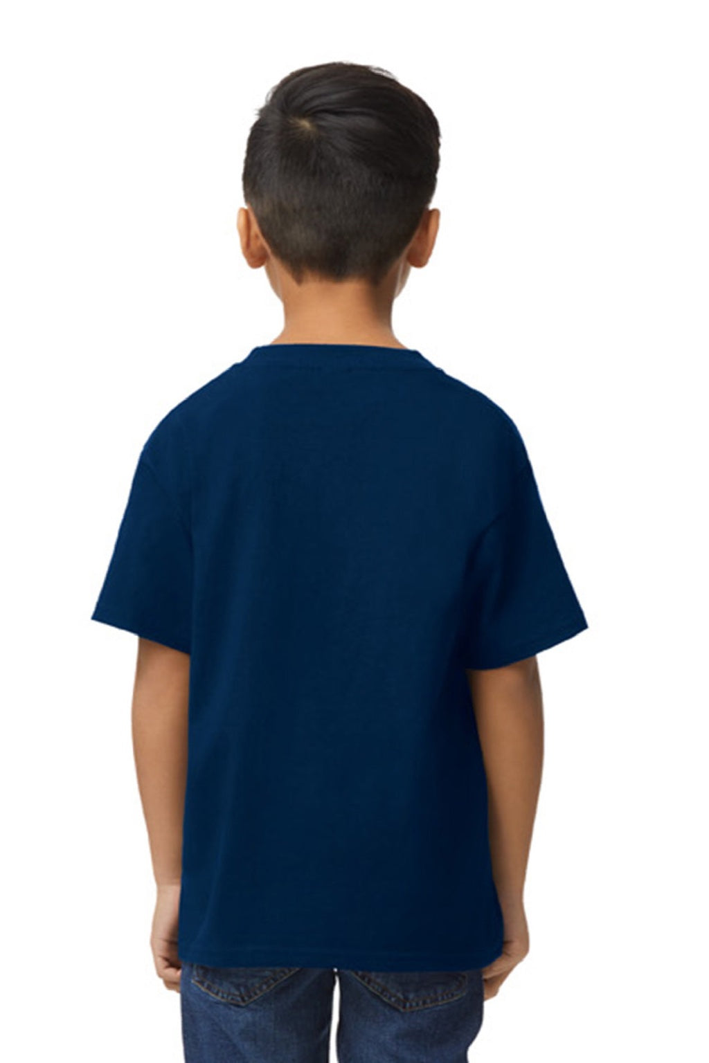 Gildan 65000B Youth Softstyle Short Sleeve Crewneck T-Shirt Navy Blue Model Back