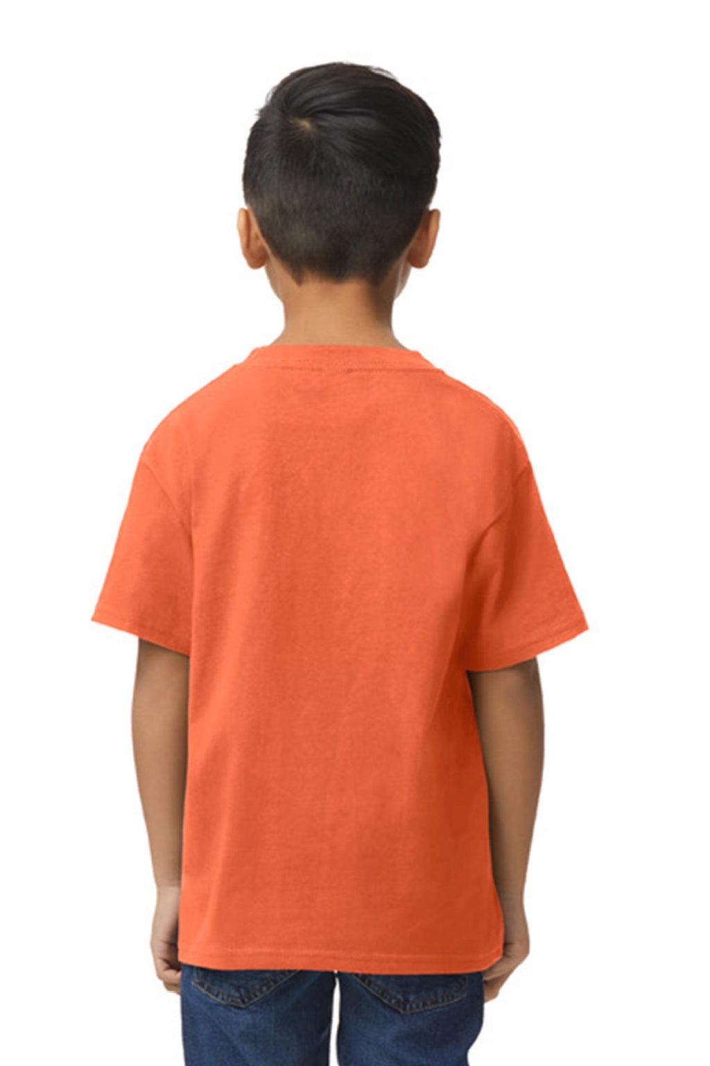 Gildan 65000B Youth Softstyle Short Sleeve Crewneck T-Shirt Orange Model Back