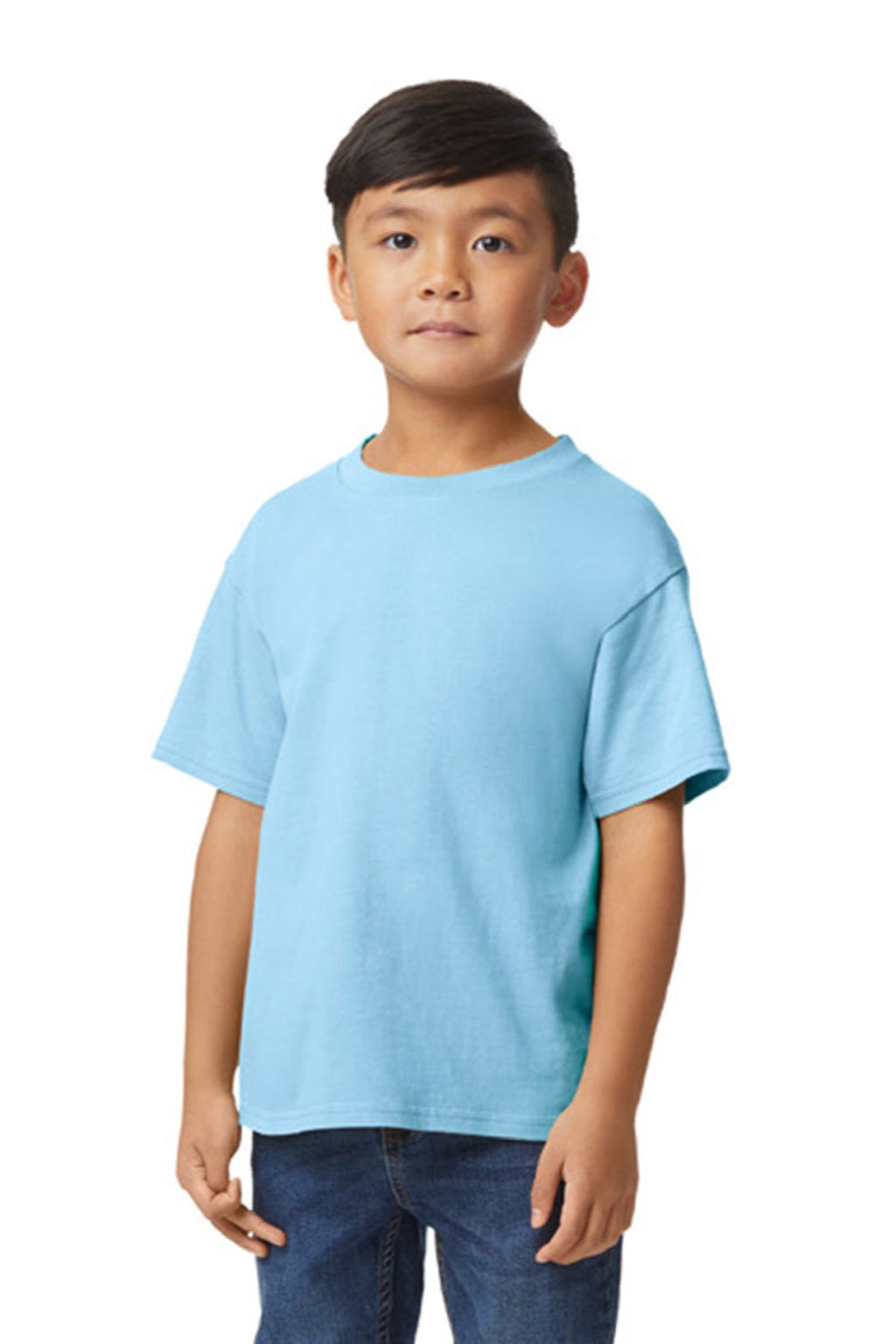 Gildan 65000B Youth Softstyle Short Sleeve Crewneck T-Shirt Light Blue Model Front