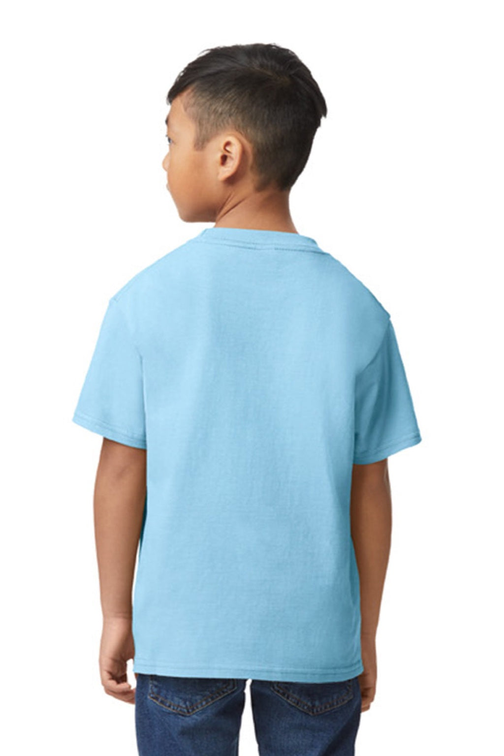 Gildan 65000B Youth Softstyle Short Sleeve Crewneck T-Shirt Light Blue Model Back