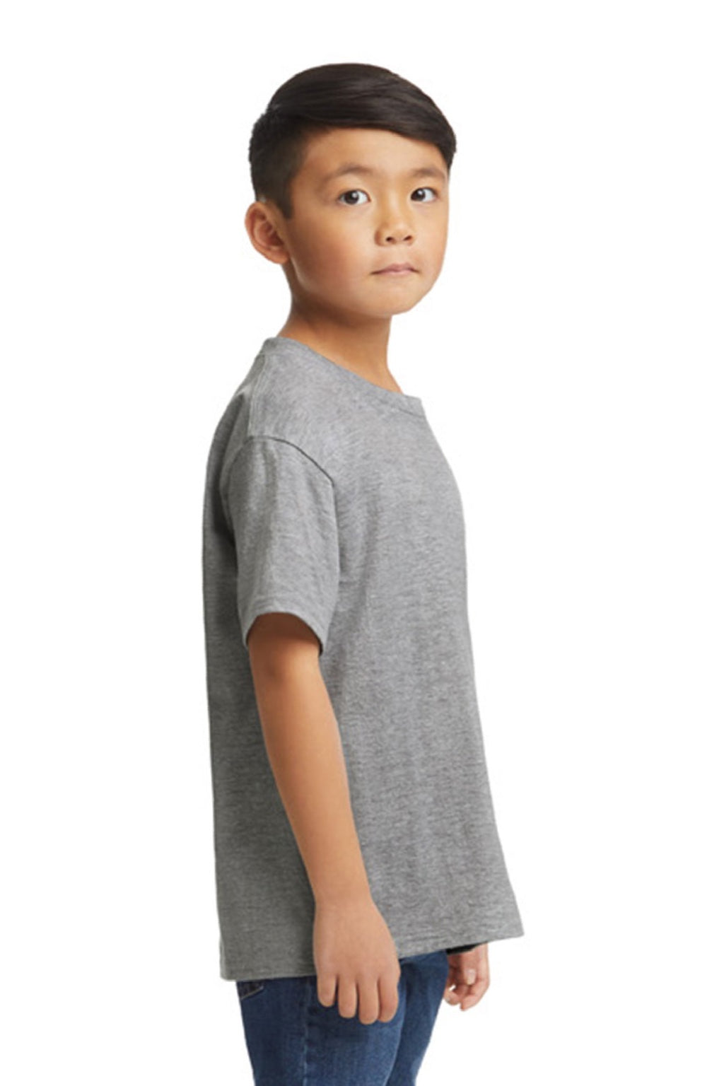 Gildan 65000B Youth Softstyle Short Sleeve Crewneck T-Shirt Sport Grey Model Side