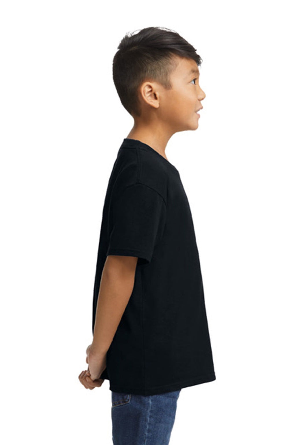 Gildan 65000B Youth Softstyle Short Sleeve Crewneck T-Shirt Pitch Black Model Side