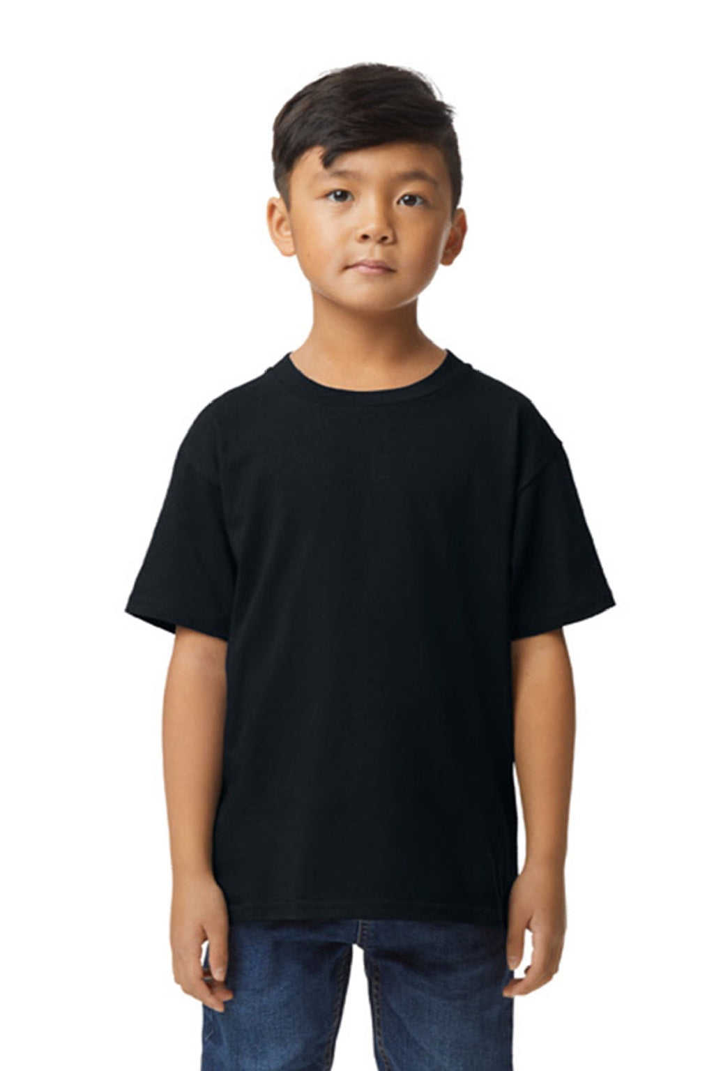 Gildan 65000B Youth Softstyle Short Sleeve Crewneck T-Shirt Pitch Black Model Front