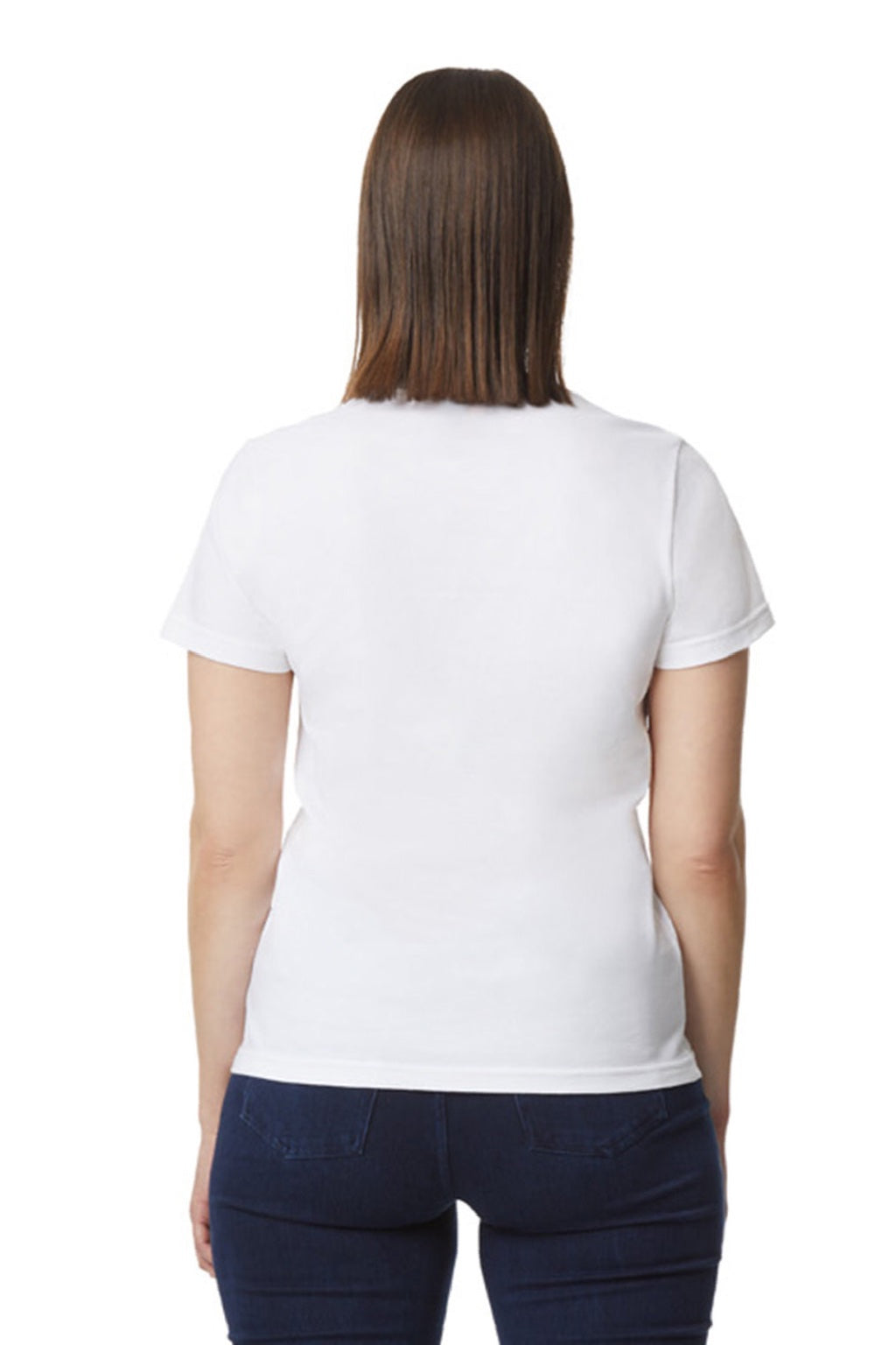 Gildan 65000L Womens Softstyle Short Sleeve Crewneck T-Shirt White Model Back