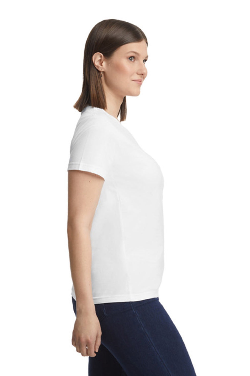 Gildan 65000L Womens Softstyle Short Sleeve Crewneck T-Shirt White Model Side
