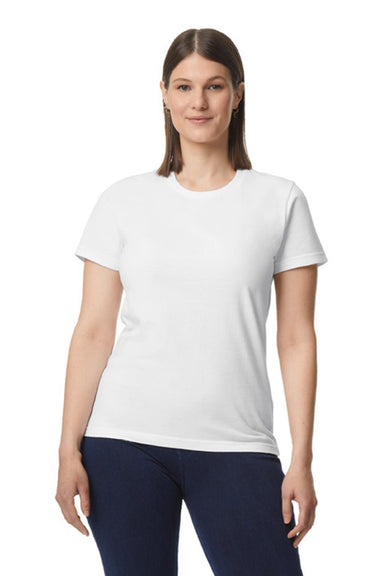Gildan 65000L Womens Softstyle Short Sleeve Crewneck T-Shirt White Model Front