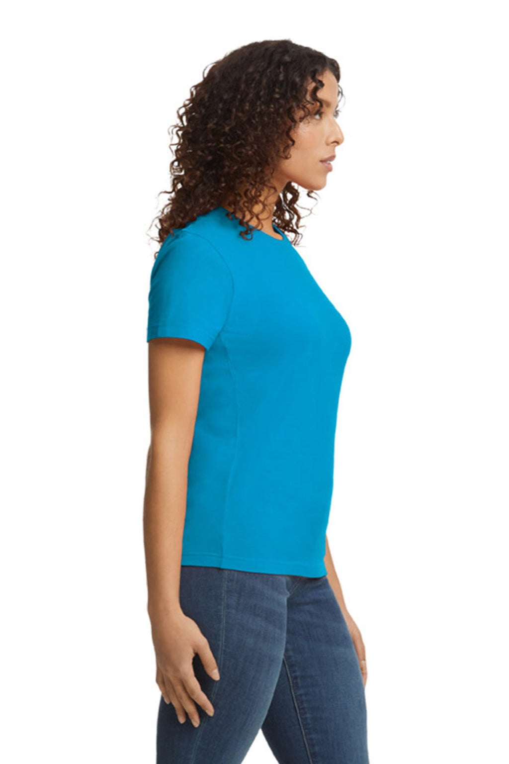 Gildan 65000L Womens Softstyle Short Sleeve Crewneck T-Shirt Sapphire Blue Model Side