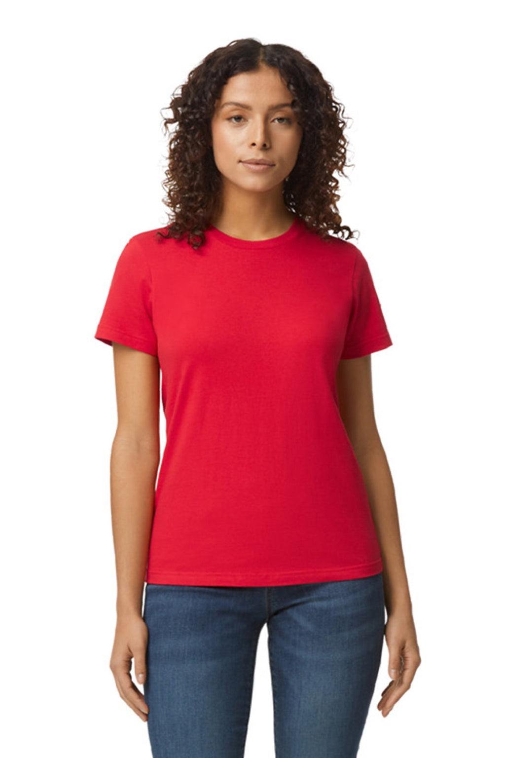 Gildan 65000L Womens Softstyle Short Sleeve Crewneck T-Shirt Red Model Front
