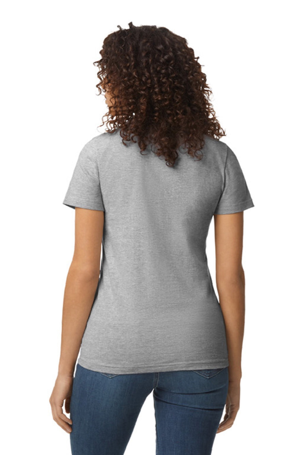 Gildan 65000L Womens Softstyle Short Sleeve Crewneck T-Shirt Sport Grey Model Back
