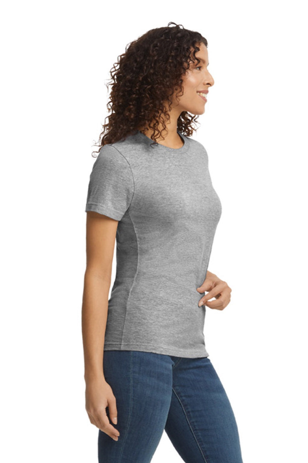 Gildan 65000L Womens Softstyle Short Sleeve Crewneck T-Shirt Sport Grey Model Side