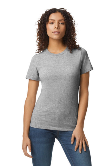 Gildan 65000L Womens Softstyle Short Sleeve Crewneck T-Shirt Sport Grey Model Front