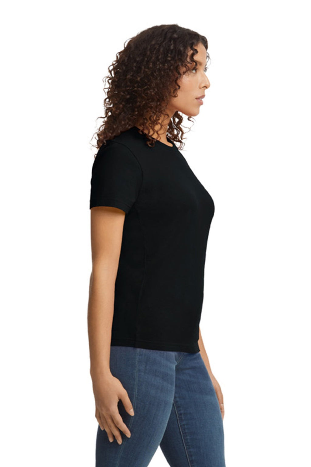 Gildan 65000L Womens Softstyle Short Sleeve Crewneck T-Shirt Pitch Black Model Side