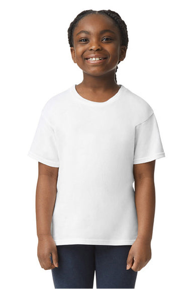 Gildan 67000B Youth Softstyle CVC Short Sleeve Crewneck T-Shirt White Model Front