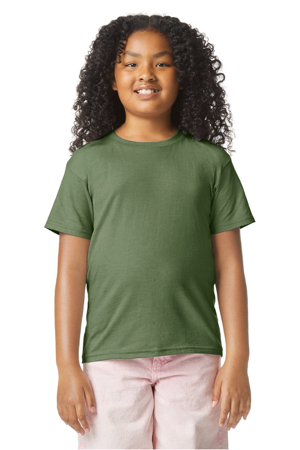 Gildan 64000BCVC Youth Softstyle CVC Short Sleeve Crewneck T-Shirt Cactus Green Model Front