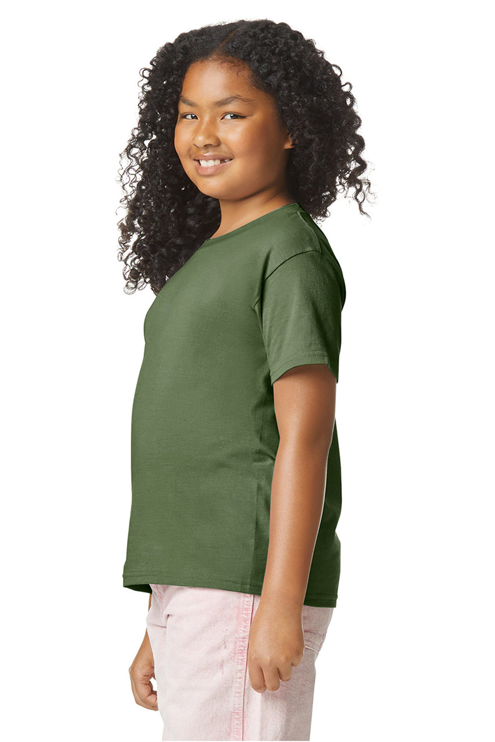 Gildan 67000B Youth Softstyle CVC Short Sleeve Crewneck T-Shirt Cactus Green Model Side