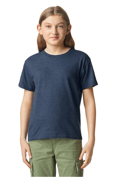 Gildan 67000B Youth Softstyle CVC Short Sleeve Crewneck T-Shirt Navy Blue Mist Model Front