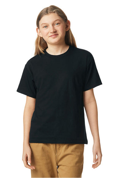 Gildan 67000B Youth Softstyle CVC Short Sleeve Crewneck T-Shirt Pitch Black Model Front