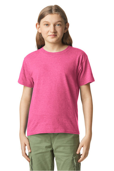 Gildan 67000B Youth Softstyle CVC Short Sleeve Crewneck T-Shirt Pink Lemonade Mist Model Front
