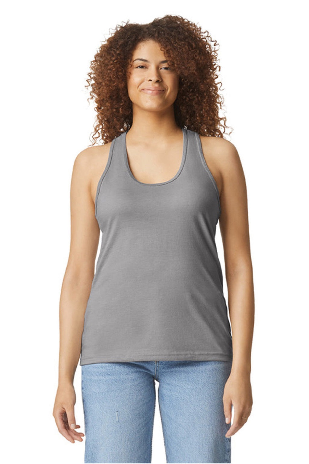 Gildan 64220LCVC Womens Softstyle CVC Racerback Tank Top Cement Grey Model Front