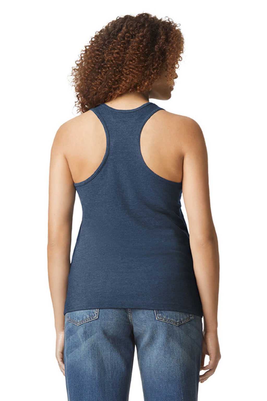 Gildan 64220LCVC Womens Softstyle CVC Racerback Tank Top Navy Blue Mist Model Back