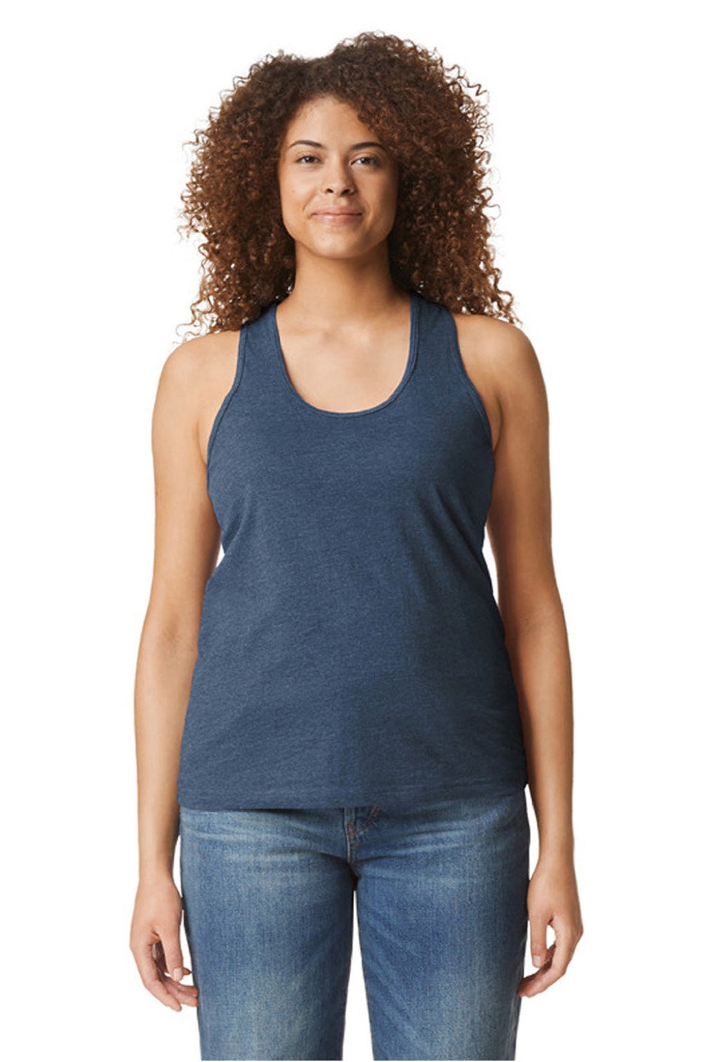 Gildan 64220LCVC Womens Softstyle CVC Racerback Tank Top Navy Blue Mist Model Front