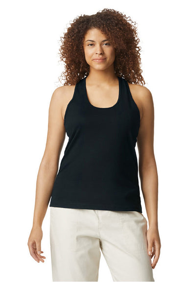Gildan 64220LCVC Womens Softstyle CVC Racerback Tank Top Pitch Black Model Front
