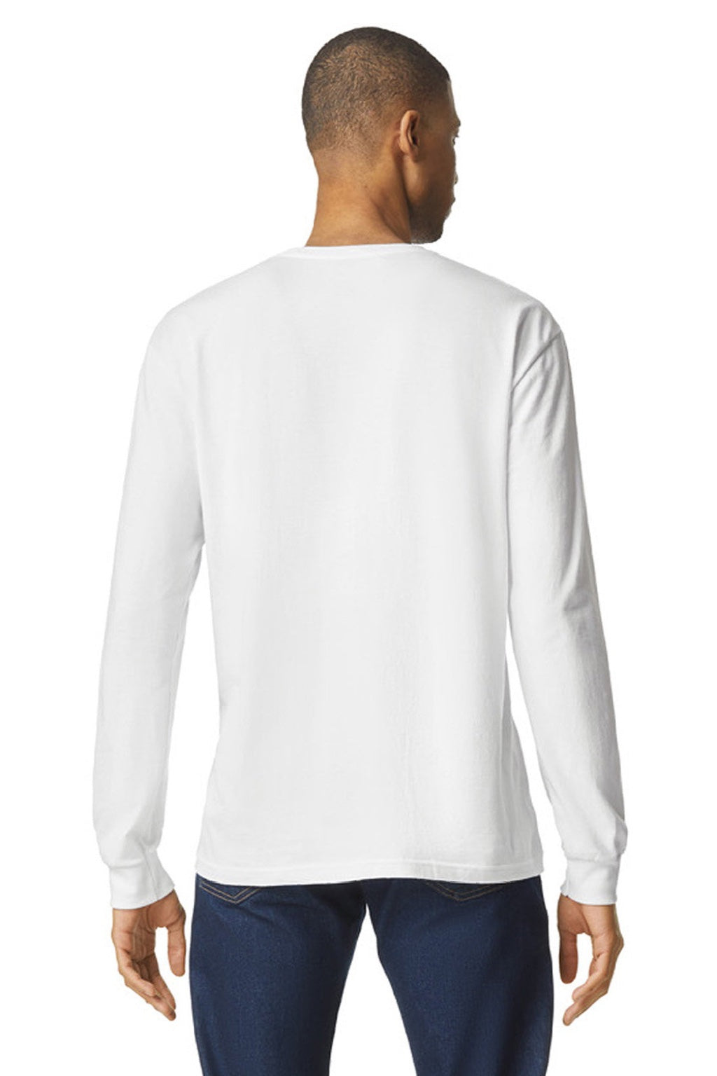 Gildan 64440CVC Mens Softstyle CVC Long Sleeve Crewneck T-Shirt White Model Back